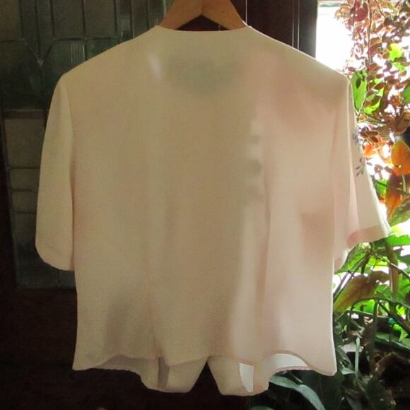 Vintage Laura Scott Pink Floral Blouse 90s Embroidered Pearl Button Top Sz 12 - Picture 7 of 17